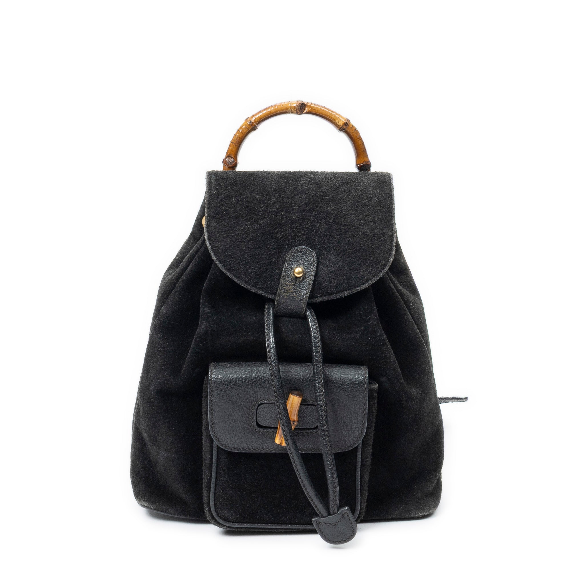 Backpack Mini Bamboo Backpack Black Suede Leather