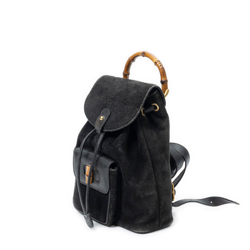 Backpack Mini Bamboo Backpack Black Suede Leather
