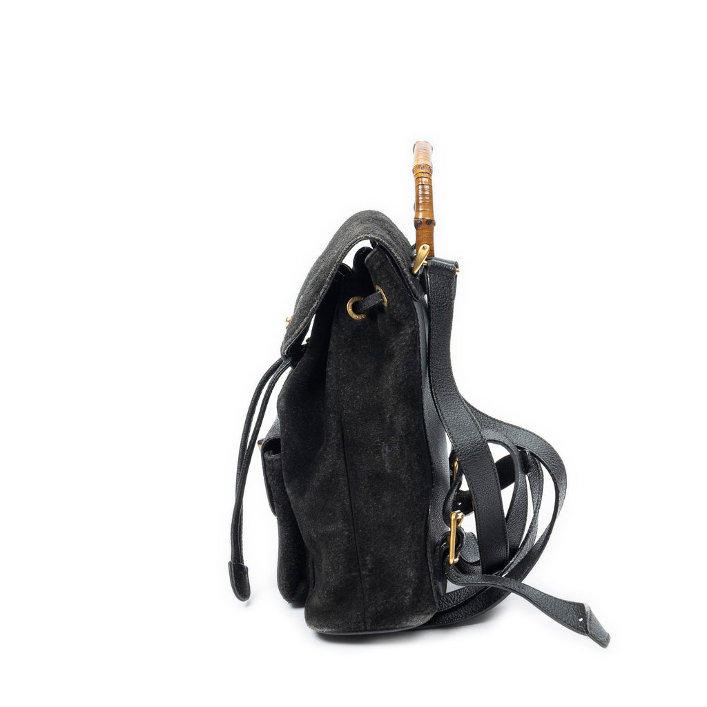 Backpack Mini Bamboo Backpack Black Suede Leather