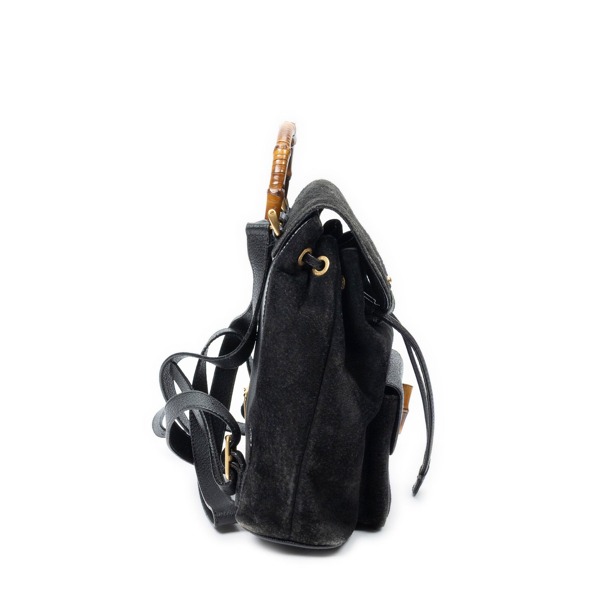 Backpack Mini Bamboo Backpack Black Suede Leather