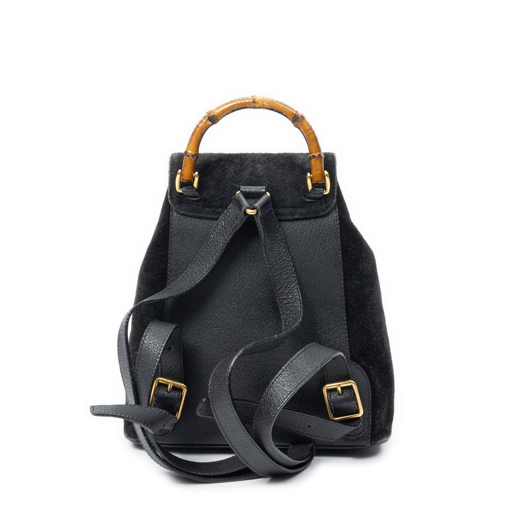 Backpack Mini Bamboo Backpack Black Suede Leather