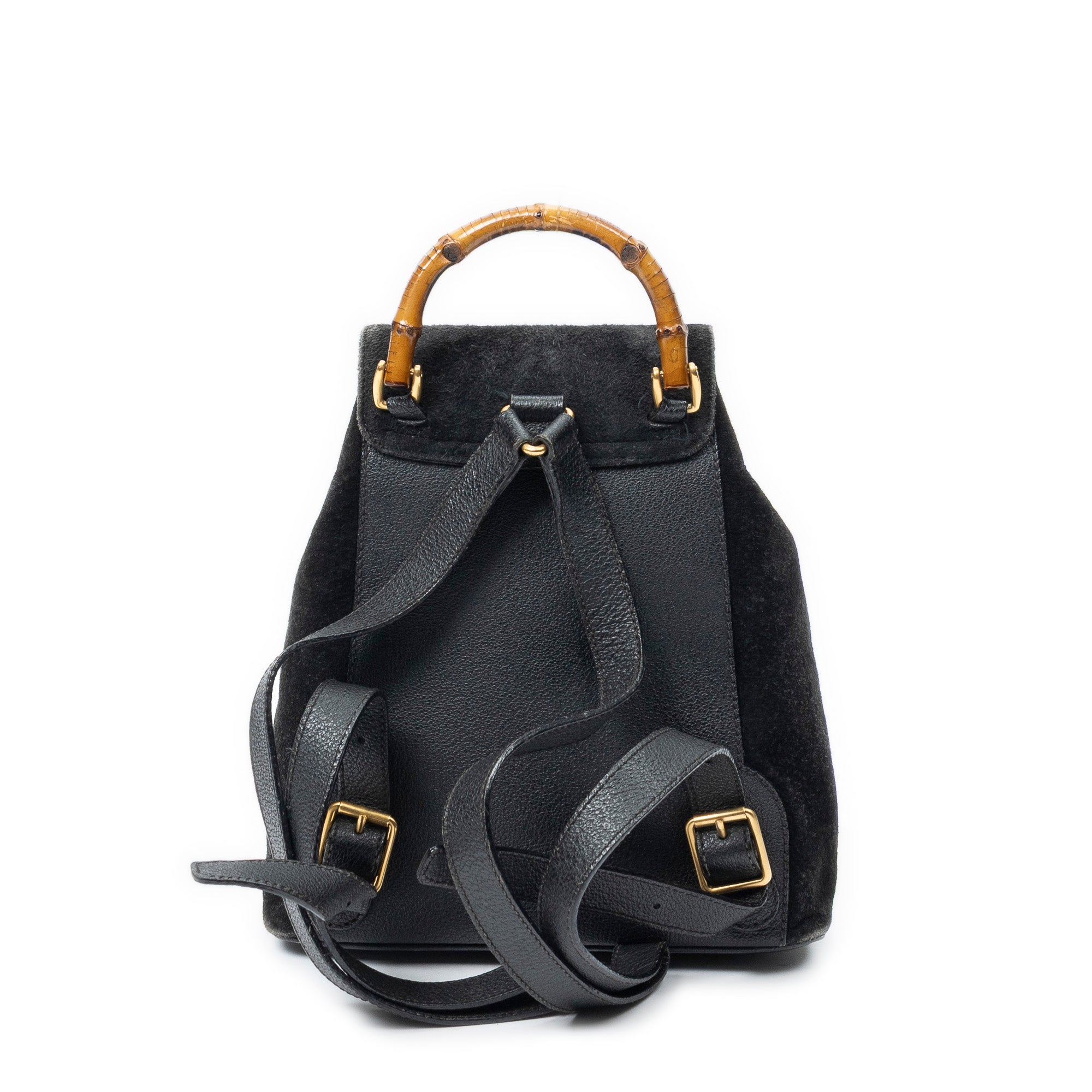 Backpack Mini Bamboo Backpack Black Suede Leather