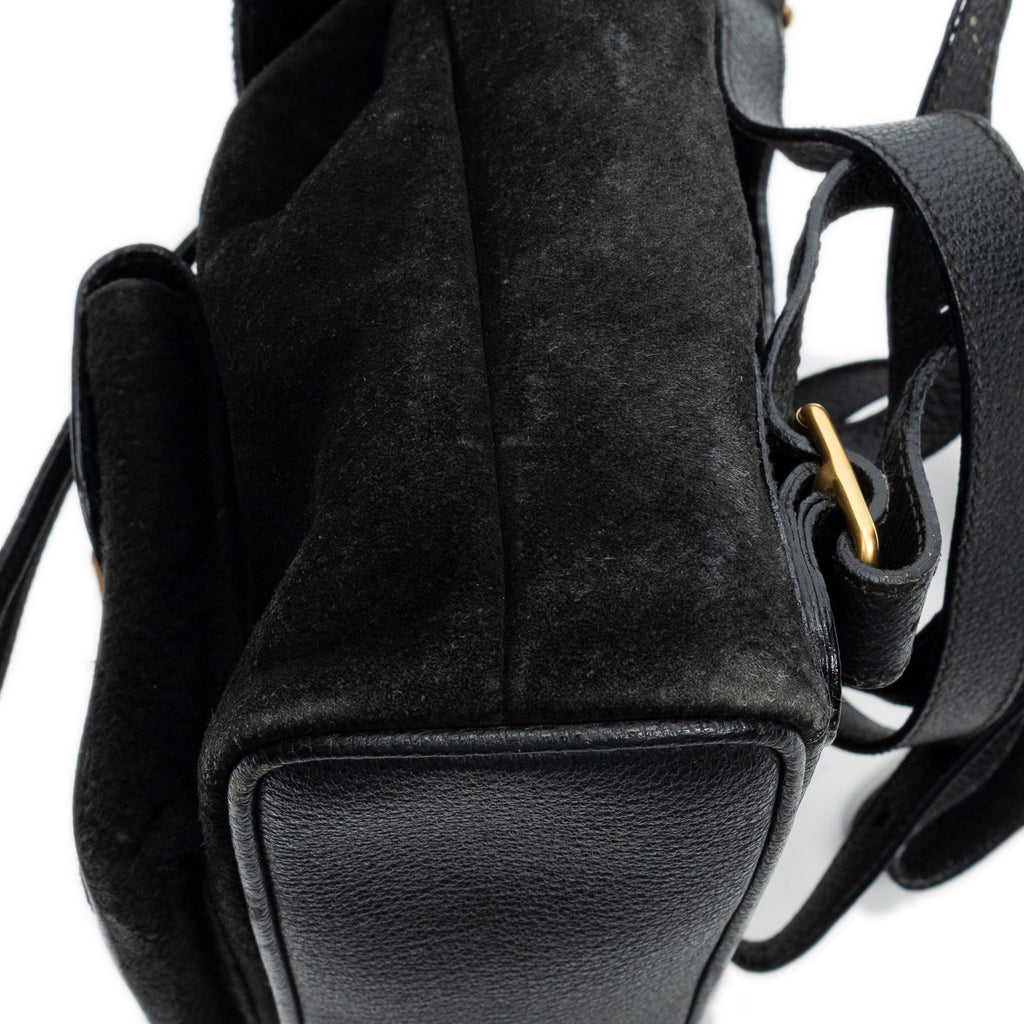 Backpack Mini Bamboo Backpack Black Suede Leather