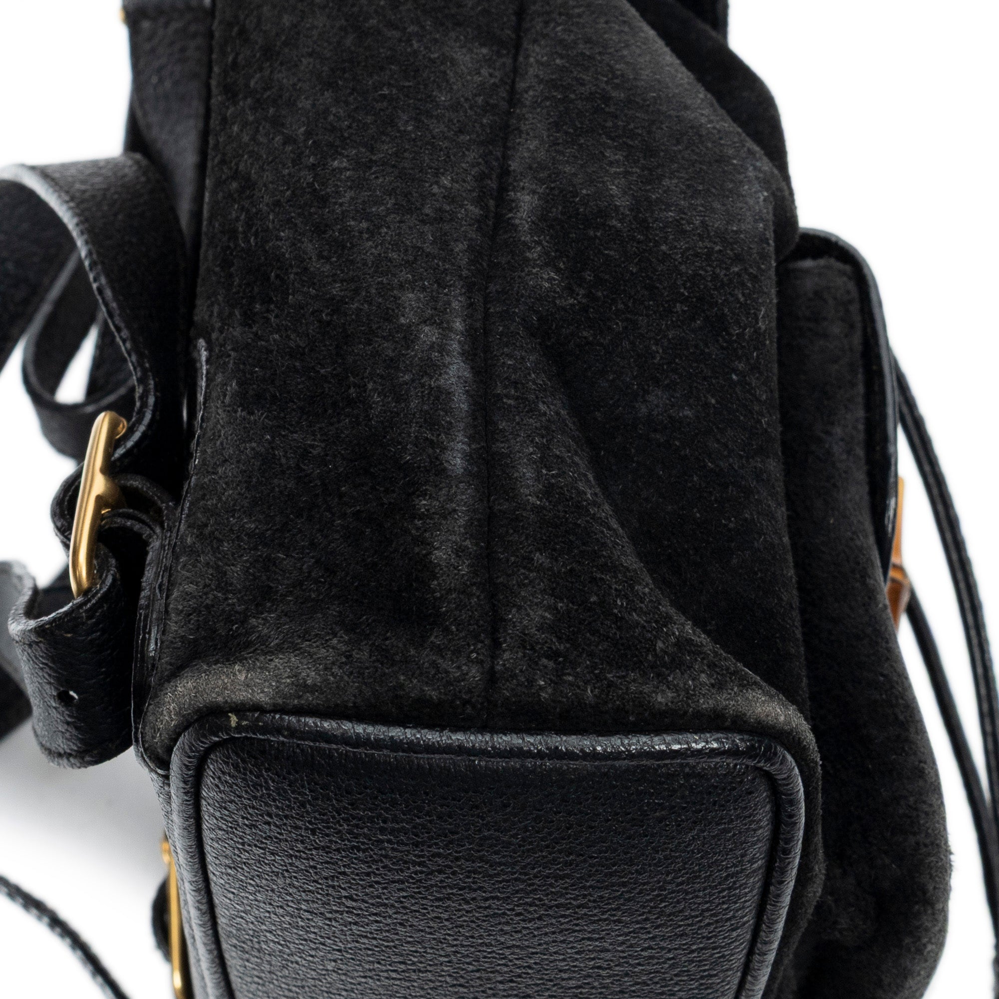Backpack Mini Bamboo Backpack Black Suede Leather