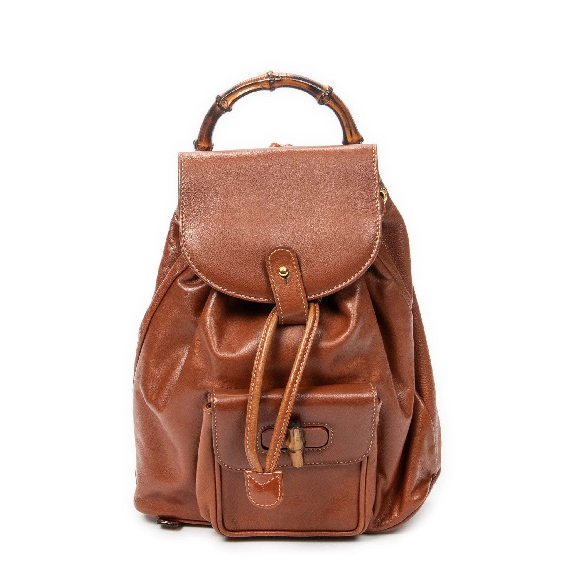 Bolso de hombro mini mochila de bambú en piel de becerro lisa marrón