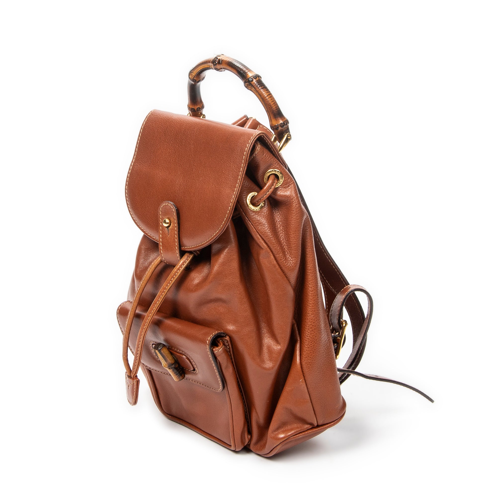 Shoulder Bag Mini Bamboo Backpack Brown Smooth Calfskin Leather