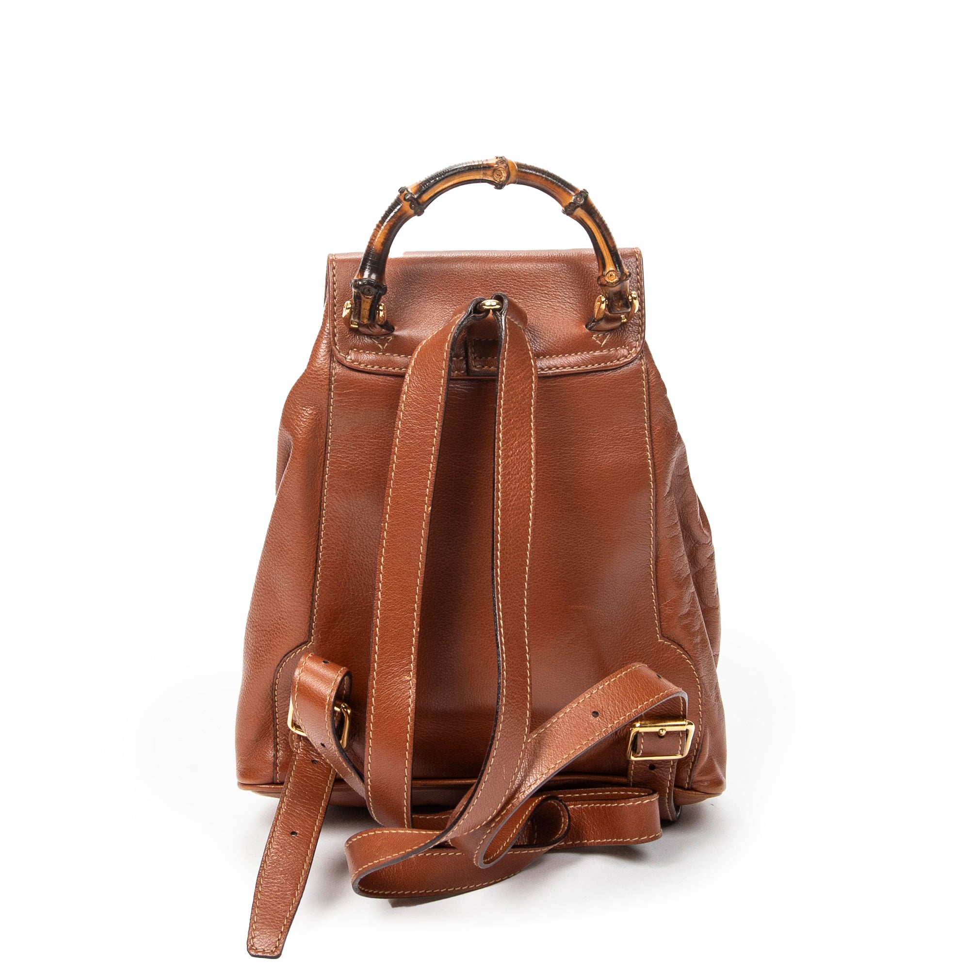 Bolso de hombro mini mochila de bambú en piel de becerro lisa marrón