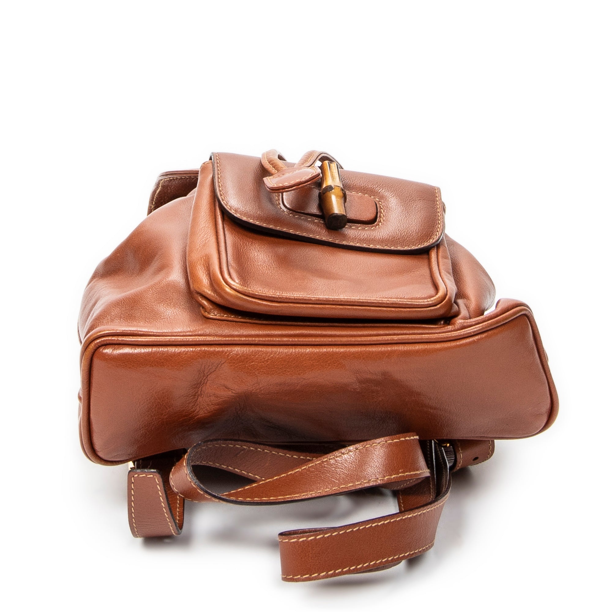 Bolso de hombro mini mochila de bambú en piel de becerro lisa marrón