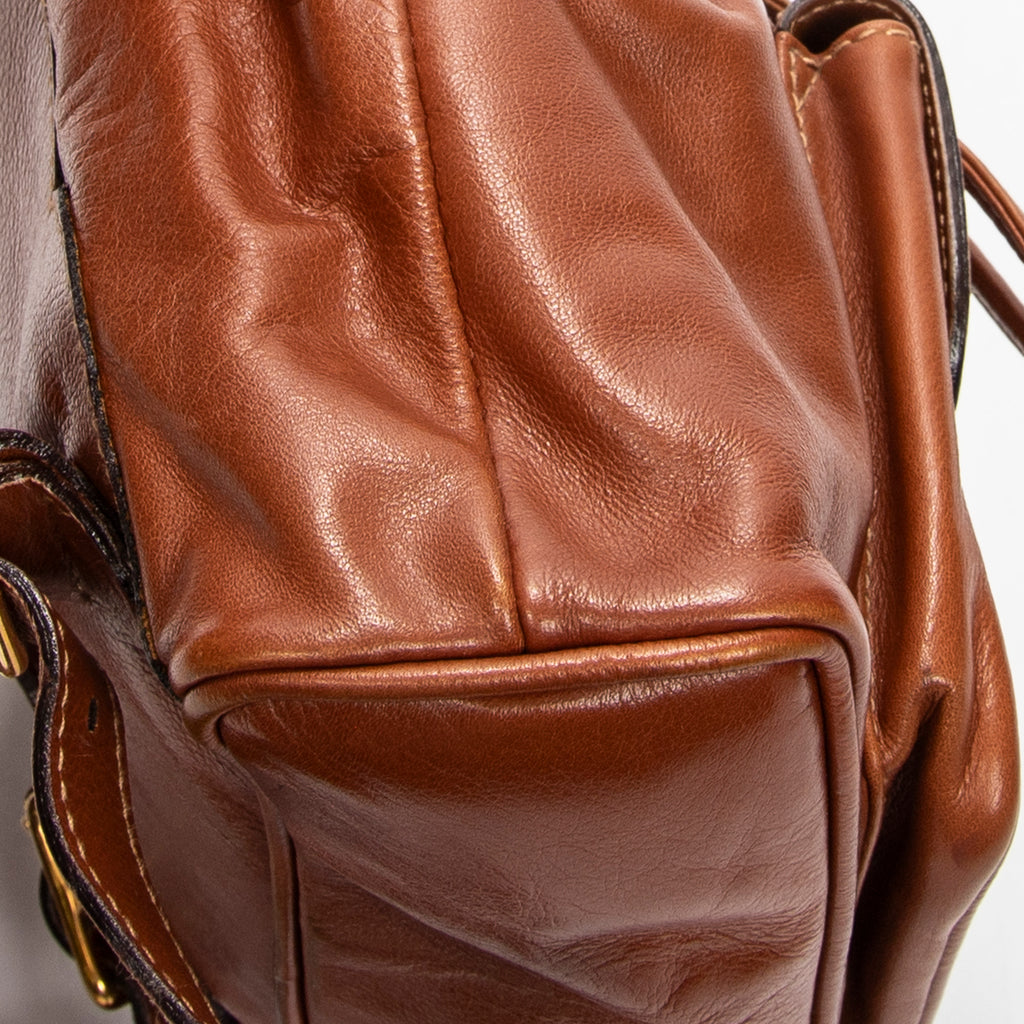 Bolso de hombro mini mochila de bambú en piel de becerro lisa marrón