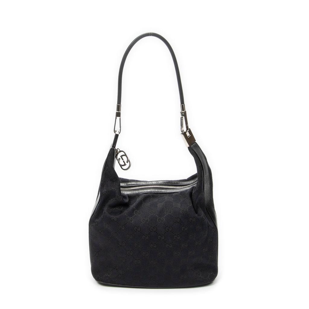 Shoulder Bag Zip Hobo Black Monogrammed Canvas