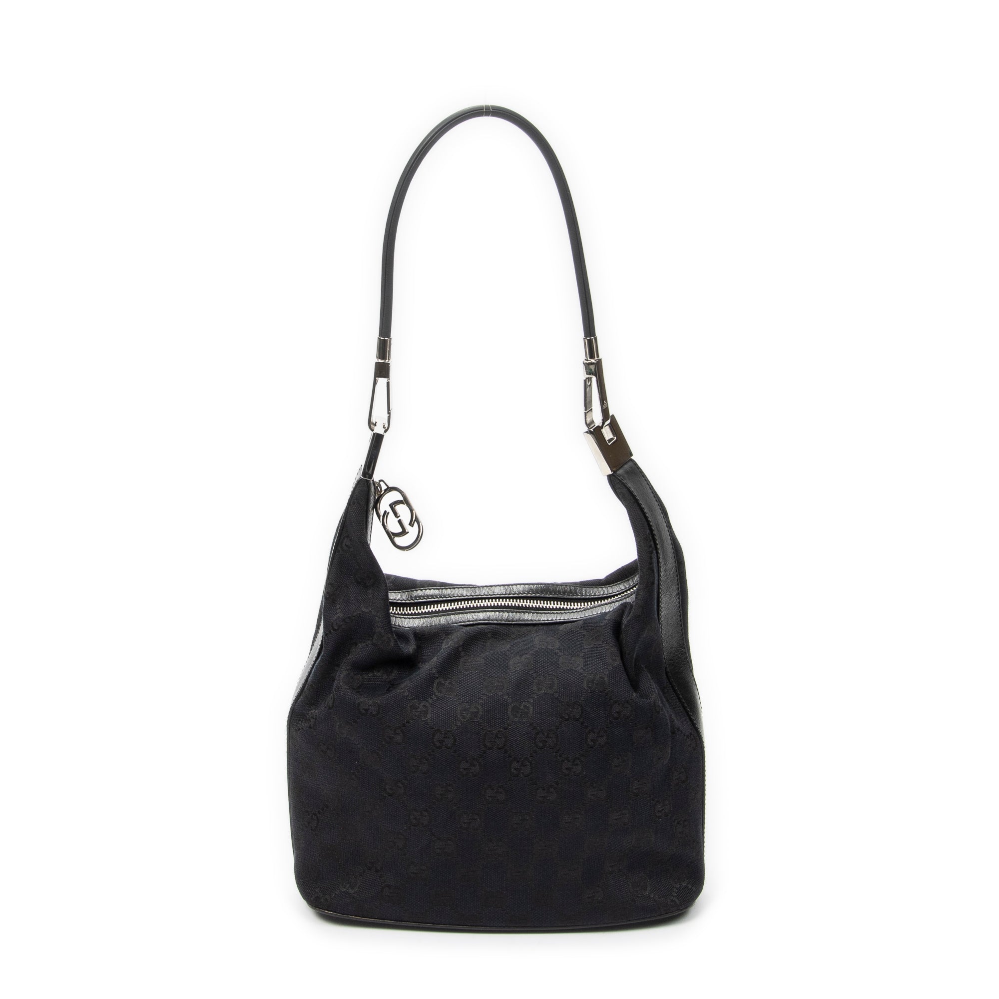 Shoulder Bag Zip Hobo Black Monogrammed Canvas