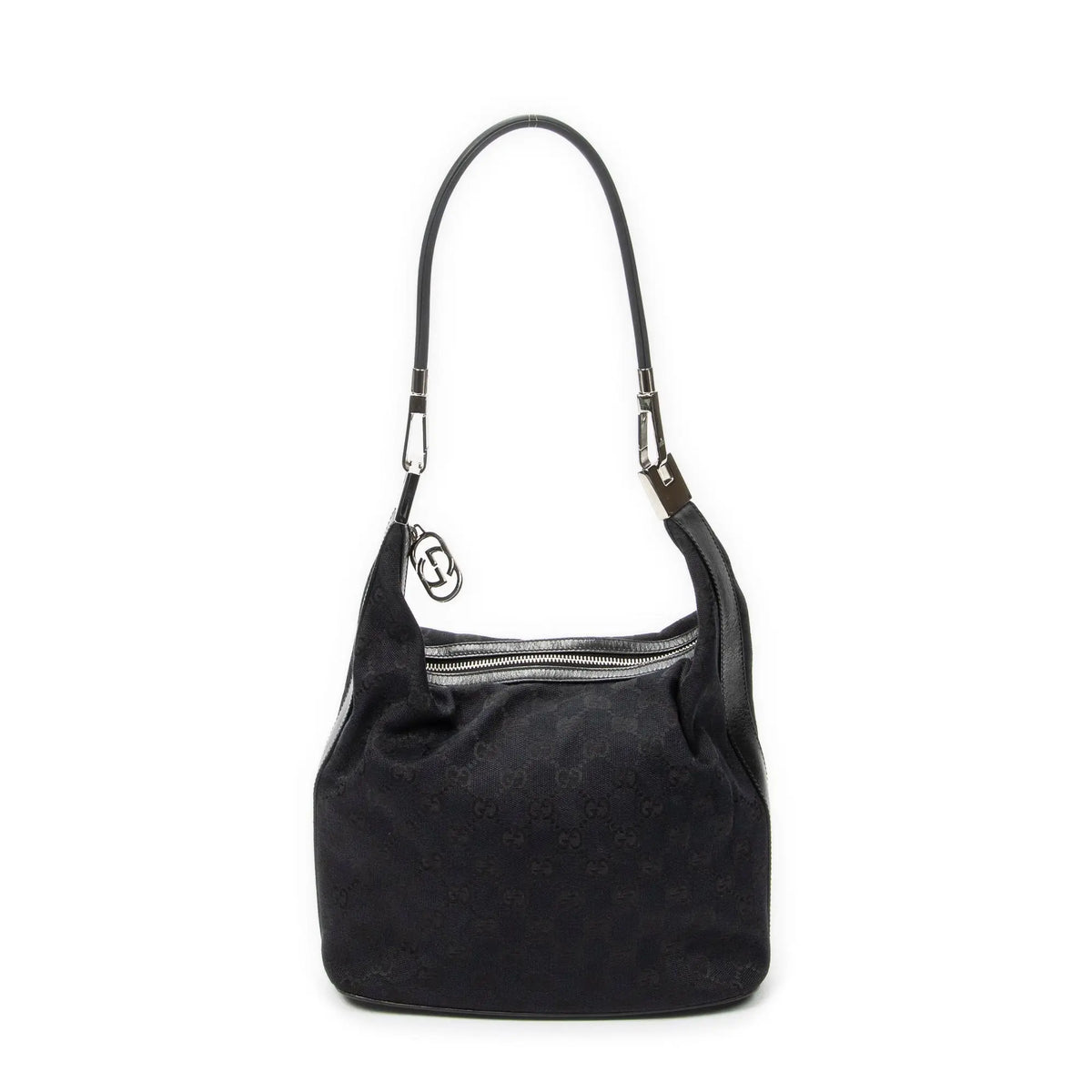 Bolso de hombro Hobo con cremallera Lona negra monogramada