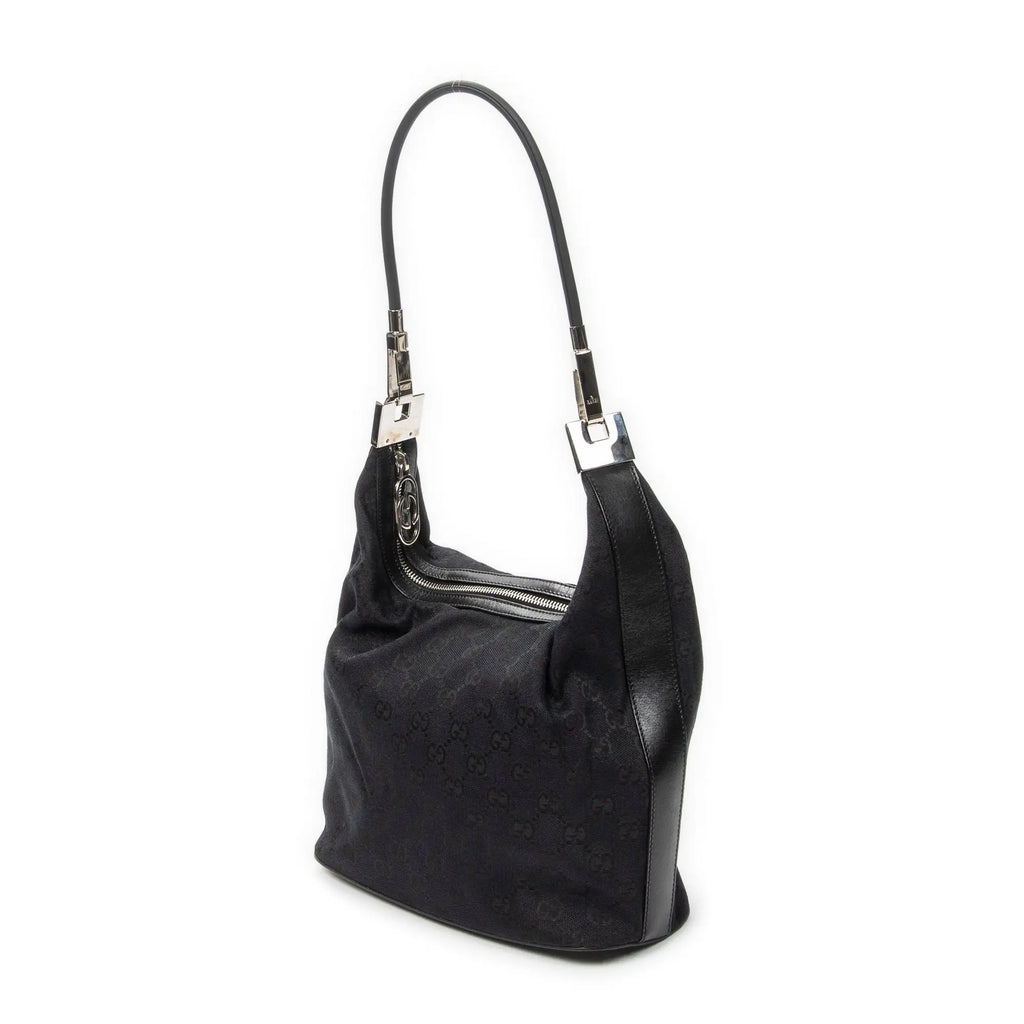 Bolso de hombro Hobo con cremallera Lona negra monogramada