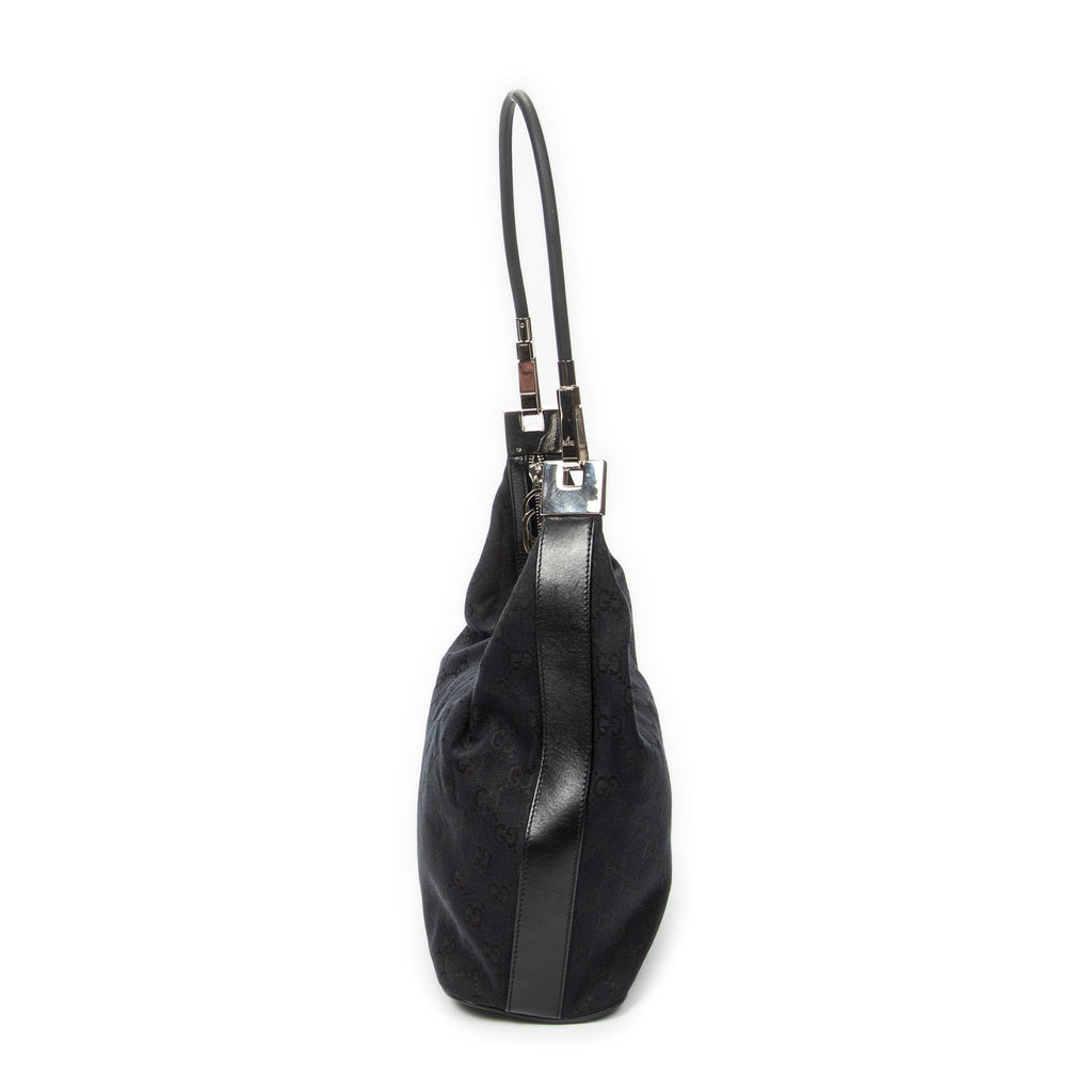 Shoulder Bag Zip Hobo Black Monogrammed Canvas