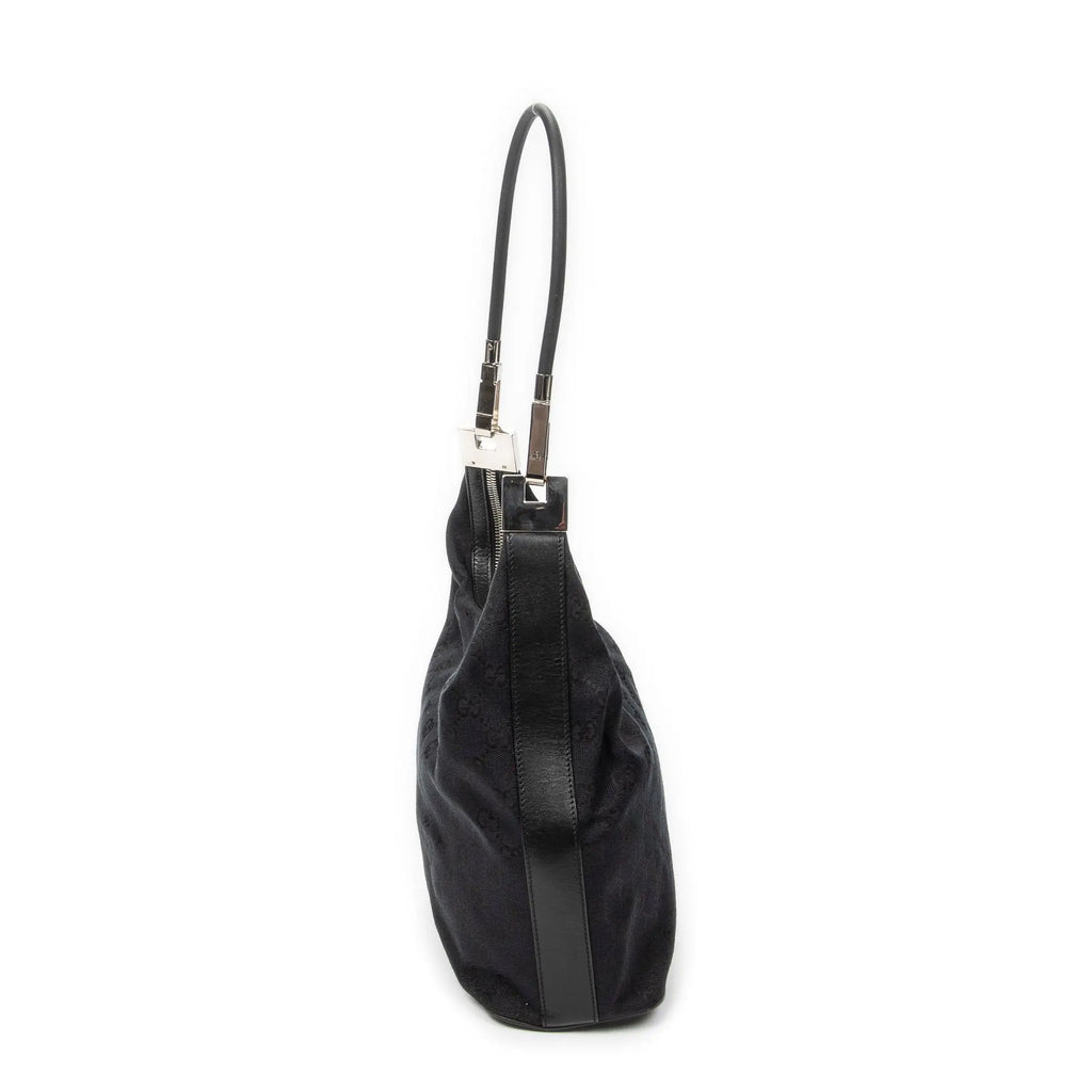 Bolso de hombro Hobo con cremallera Lona negra monogramada