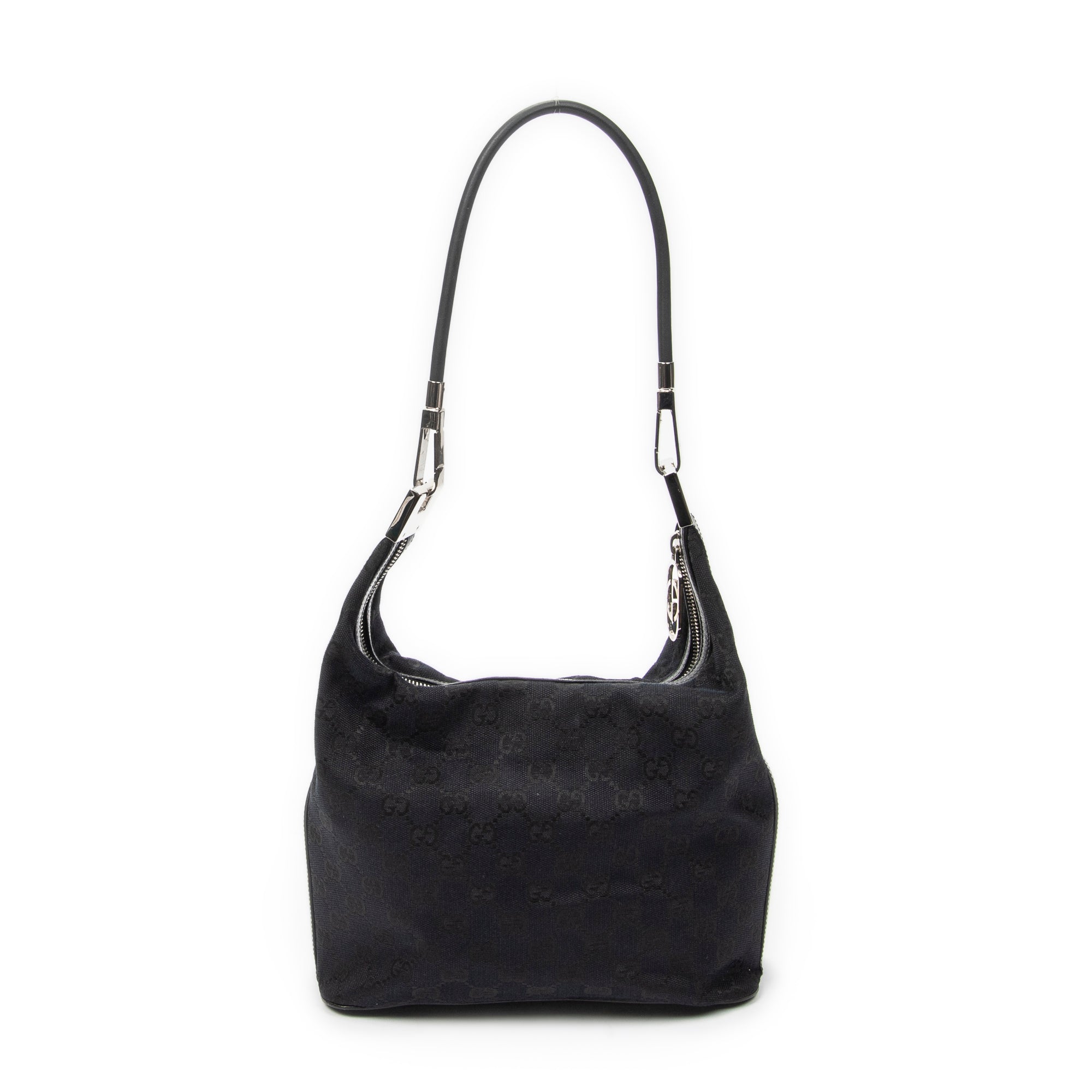 Shoulder Bag Zip Hobo Black Monogrammed Canvas