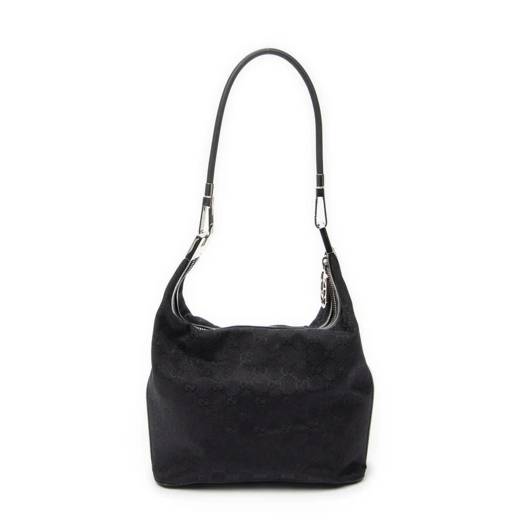 Bolso de hombro Hobo con cremallera Lona negra monogramada