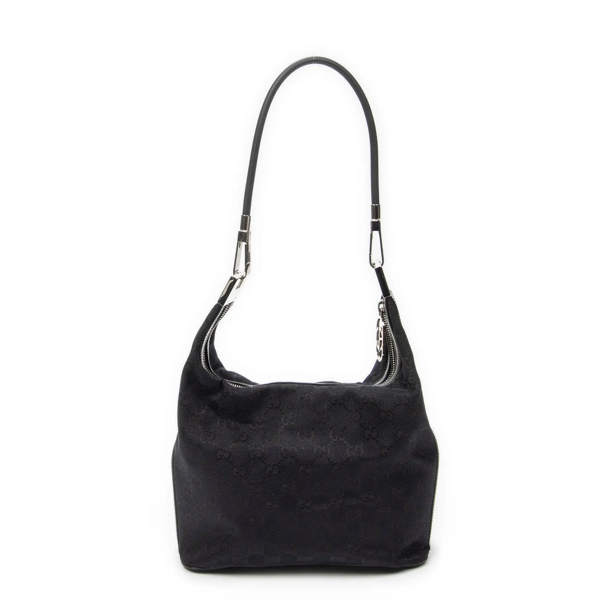 Bolso de hombro Hobo con cremallera Lona negra monogramada