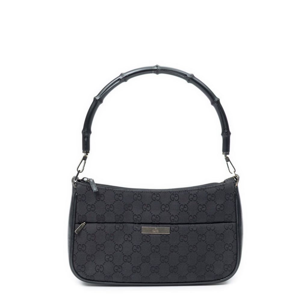 Shoulder Bag Bamboo Zip Pochette Black Monogrammed Canvas