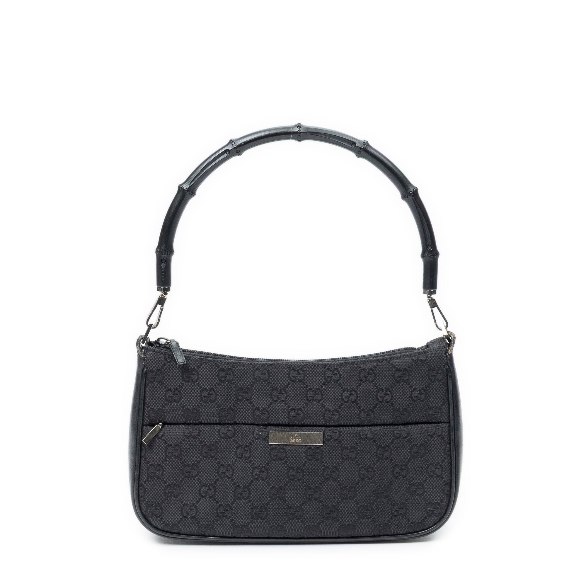 Shoulder Bag Bamboo Zip Pochette Black Monogrammed Canvas