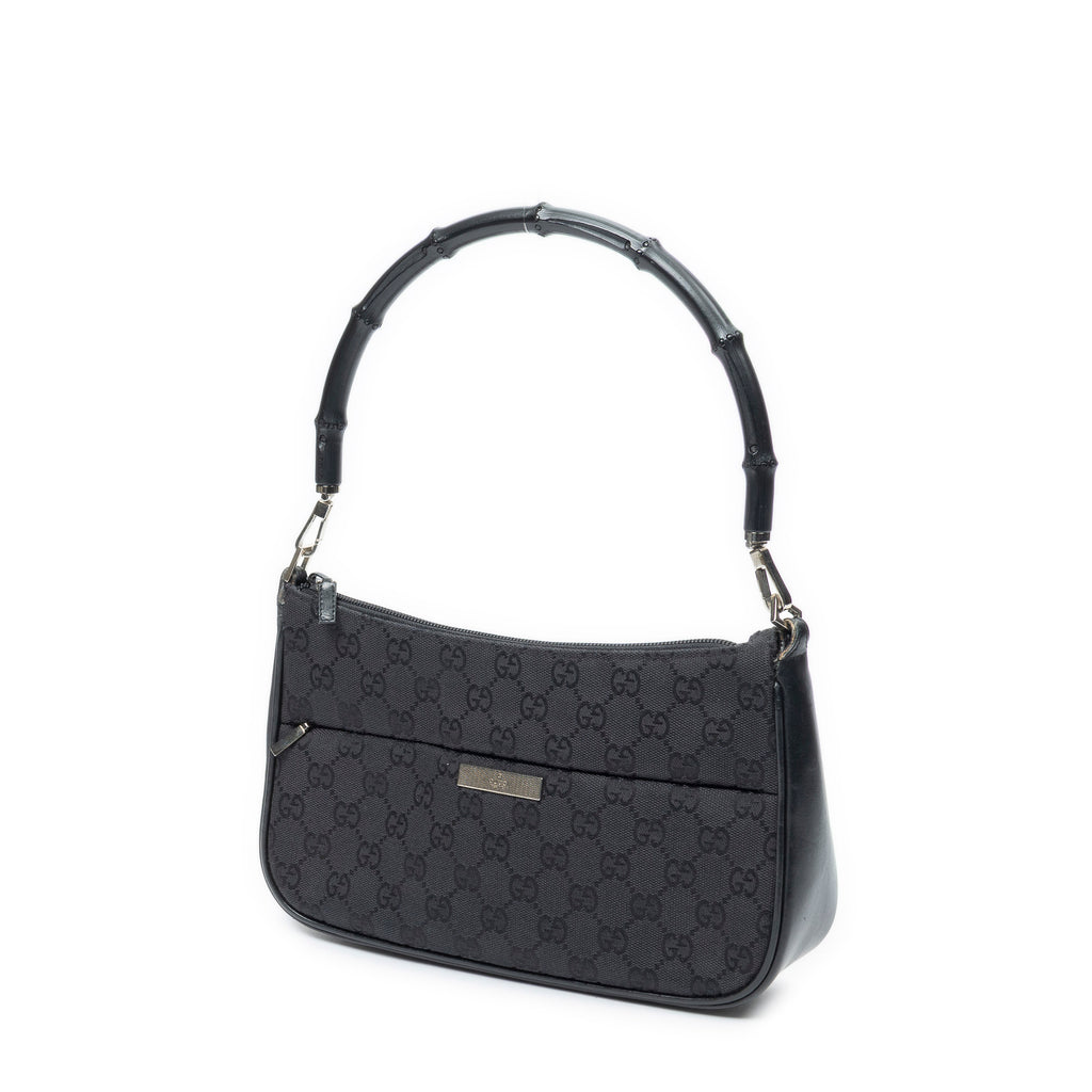 Shoulder Bag Bamboo Zip Pochette Black Monogrammed Canvas