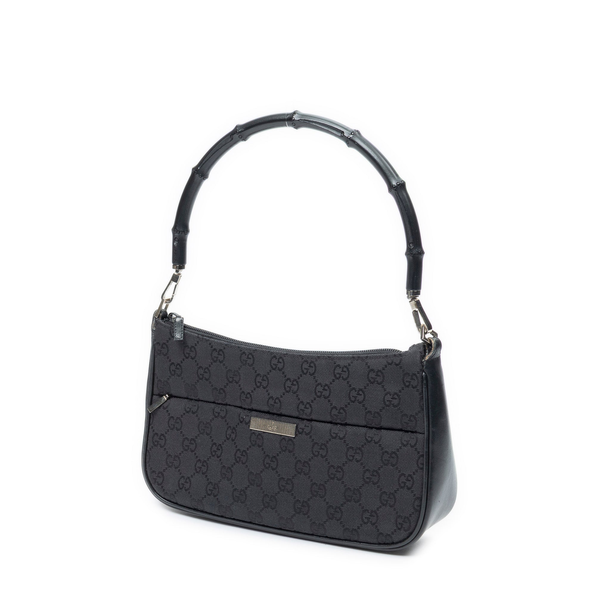 Shoulder Bag Bamboo Zip Pochette Black Monogrammed Canvas