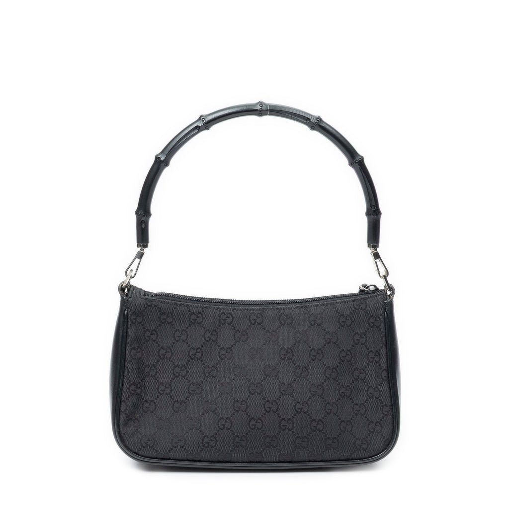Shoulder Bag Bamboo Zip Pochette Black Monogrammed Canvas