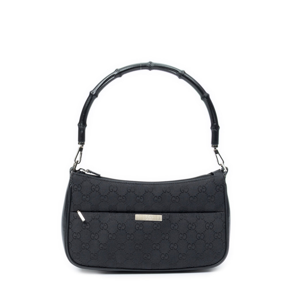 Shoulder Bag Bamboo Zip Pochette Black Monogrammed Canvas