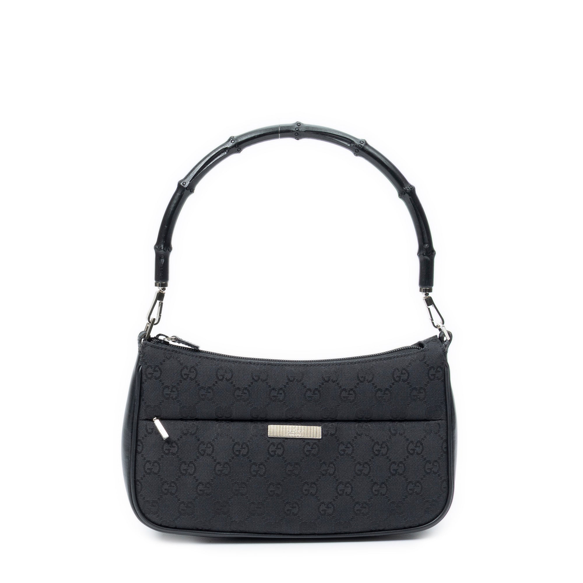 Shoulder Bag Bamboo Zip Pochette Black Monogrammed Canvas