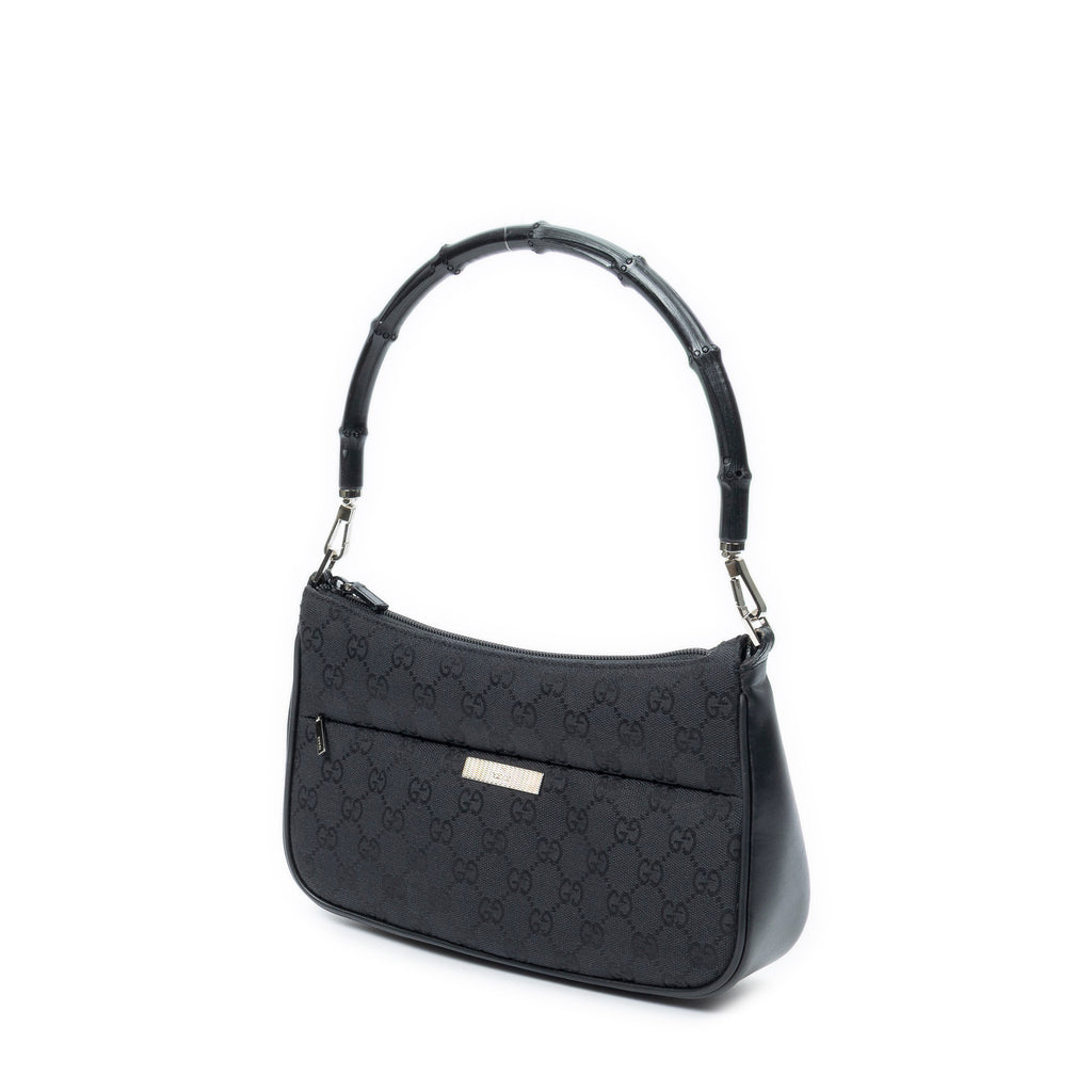 Shoulder Bag Bamboo Zip Pochette Black Monogrammed Canvas