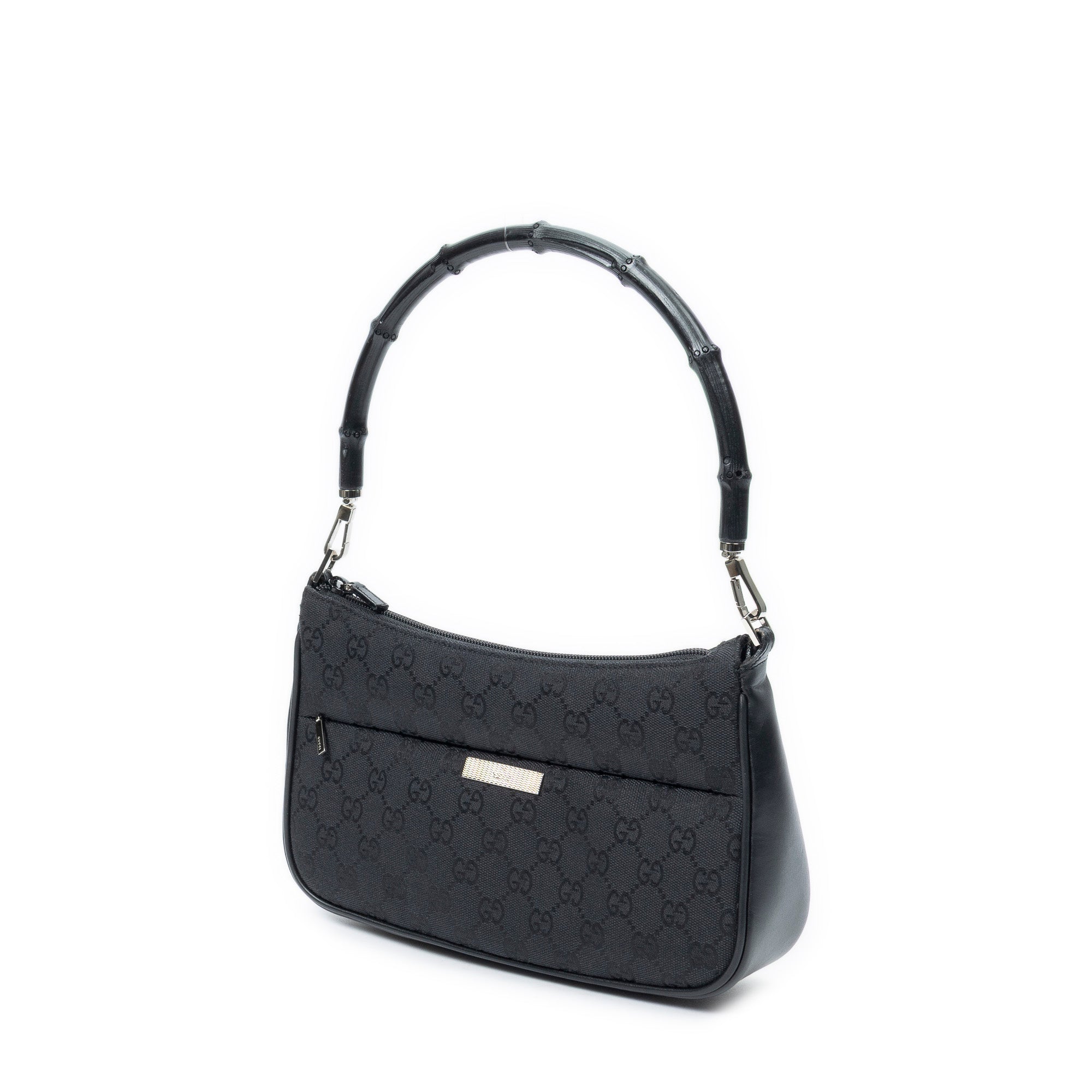 Shoulder Bag Bamboo Zip Pochette Black Monogrammed Canvas