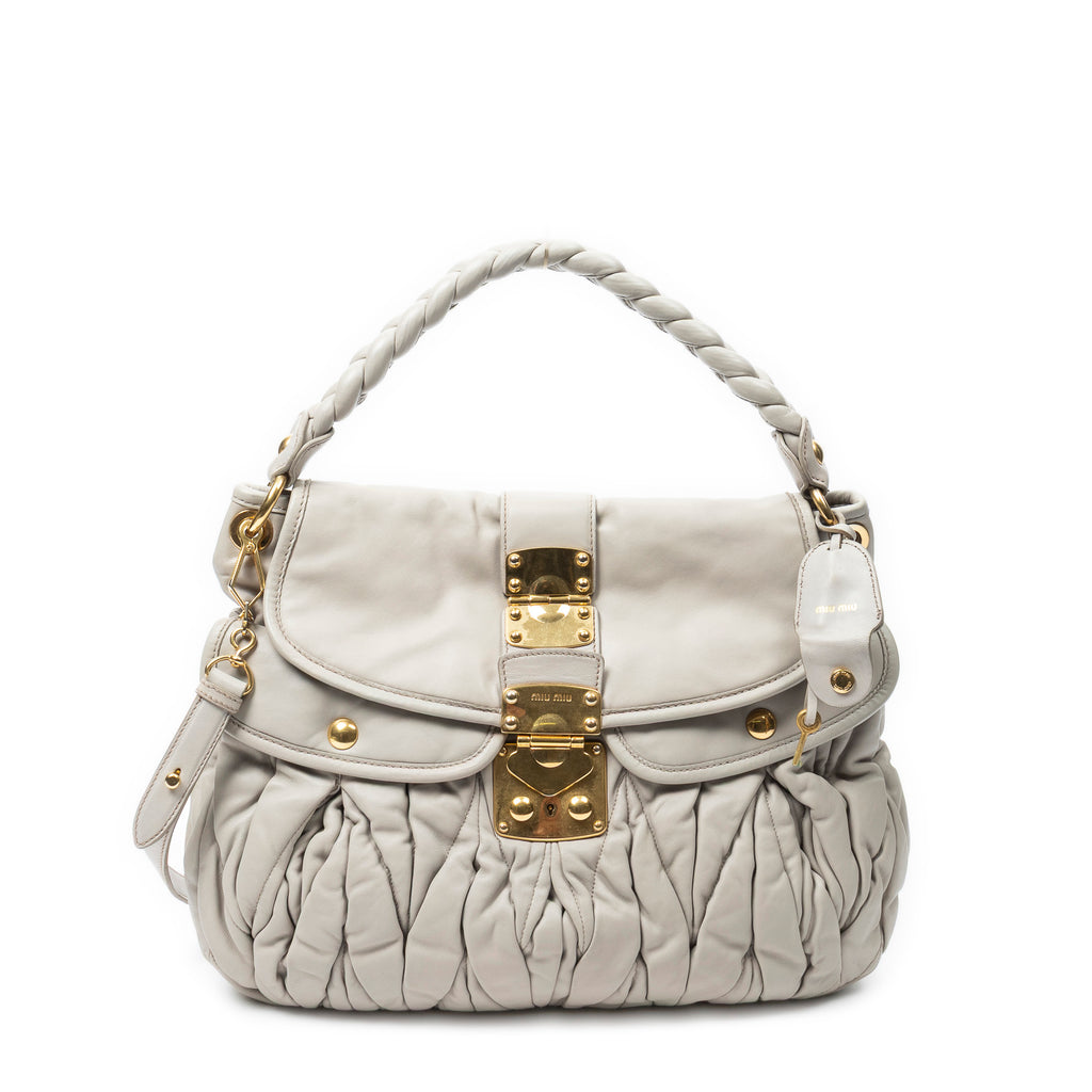 Shoulder Bag Coffer Double Pocket Hobo Grey Nappa Matelasse Leather