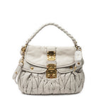 Shoulder Bag Coffer Double Pocket Hobo Grey Nappa Matelasse Leather
