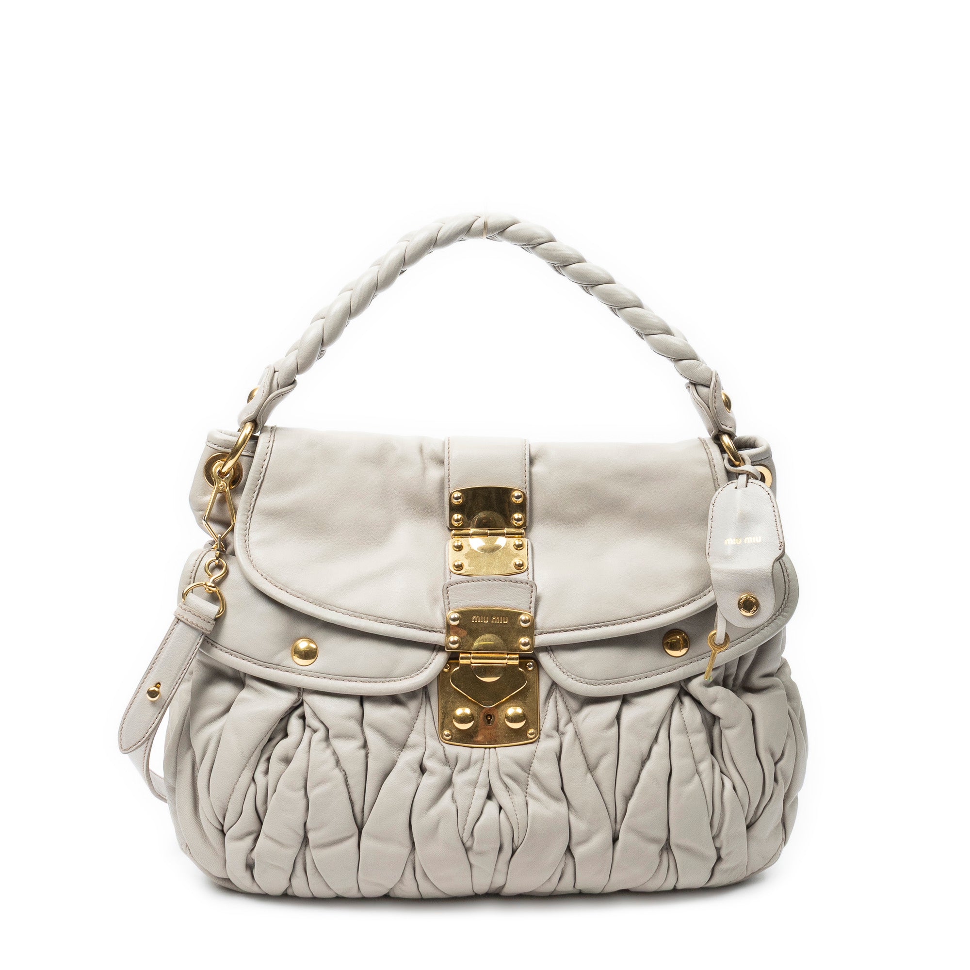 Shoulder Bag Coffer Double Pocket Hobo Grey Nappa Matelasse Leather
