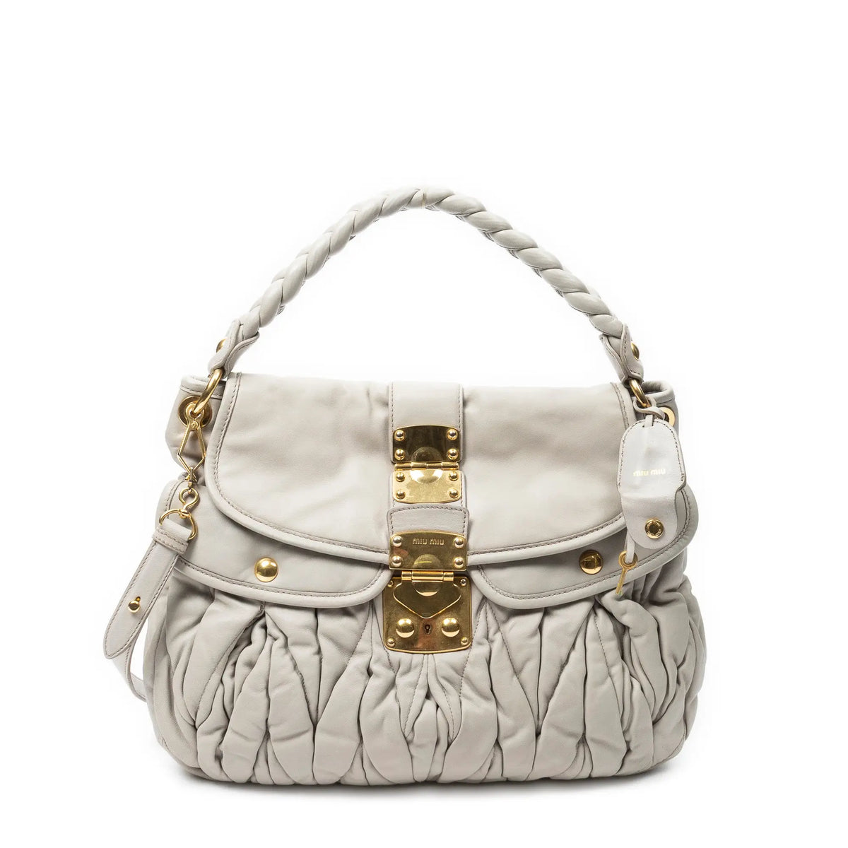 Bolso de hombro Coffer doble bolsillo Hobo piel Nappa Matelassé gris