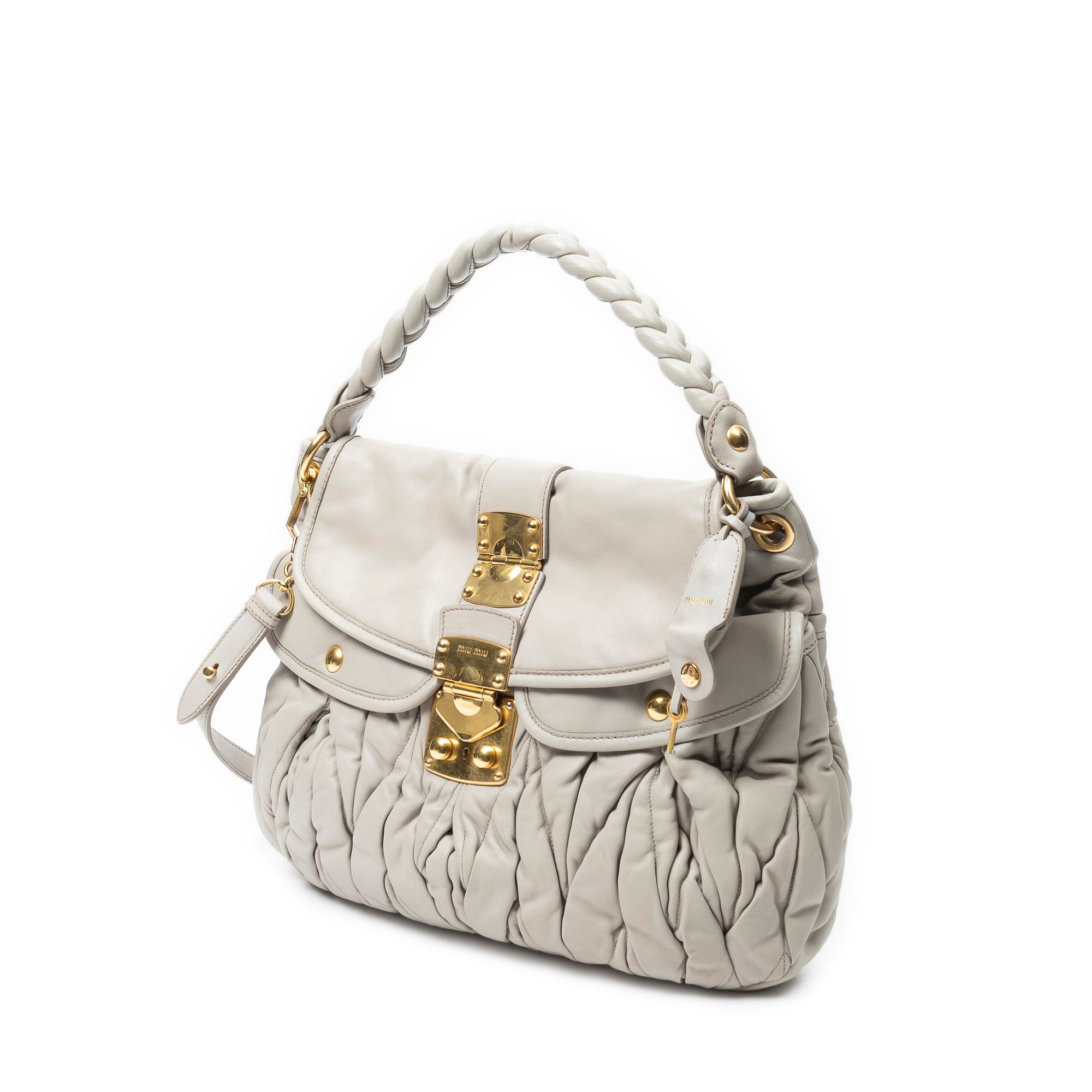 Shoulder Bag Coffer Double Pocket Hobo Grey Nappa Matelasse Leather