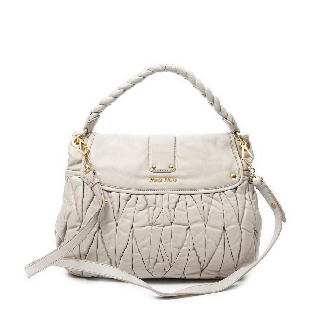 Shoulder Bag Coffer Double Pocket Hobo Grey Nappa Matelasse Leather