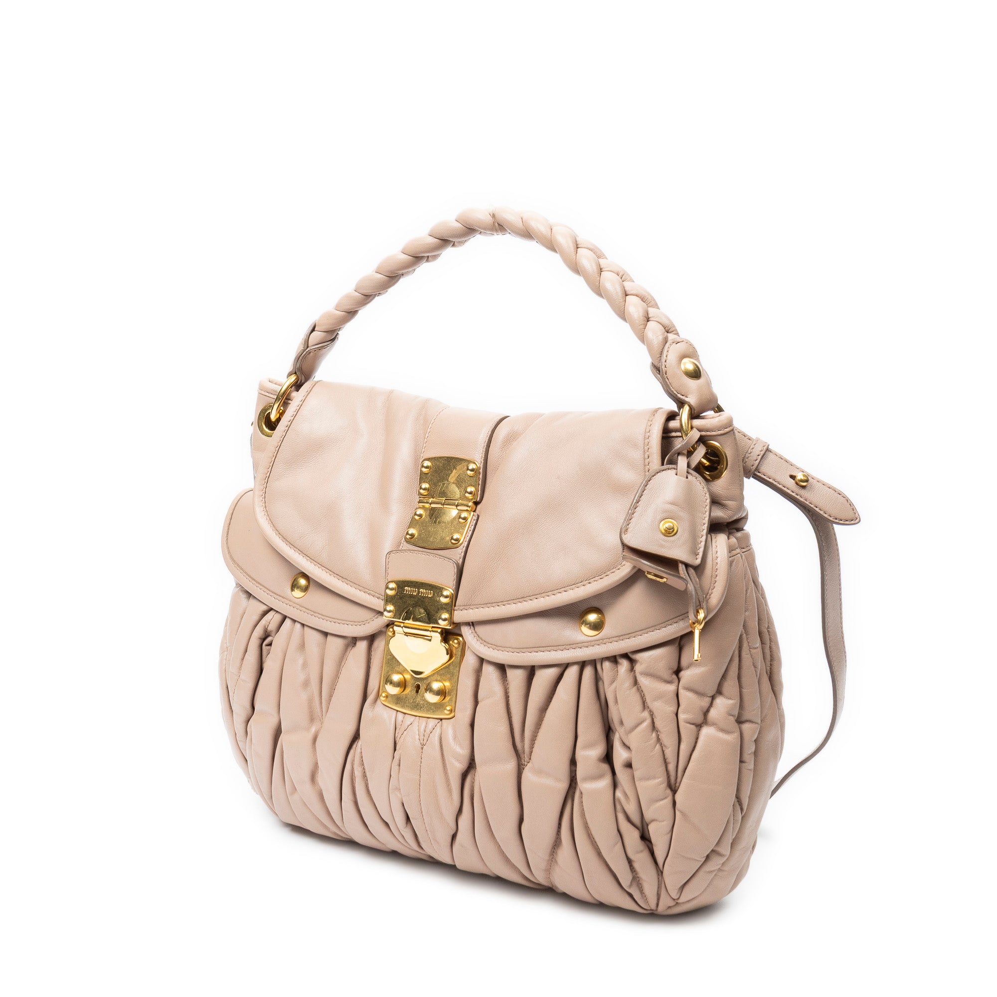 Shoulder Bag Coffer Double Pocket Hobo Light Pink Nappa Matelasse Leather