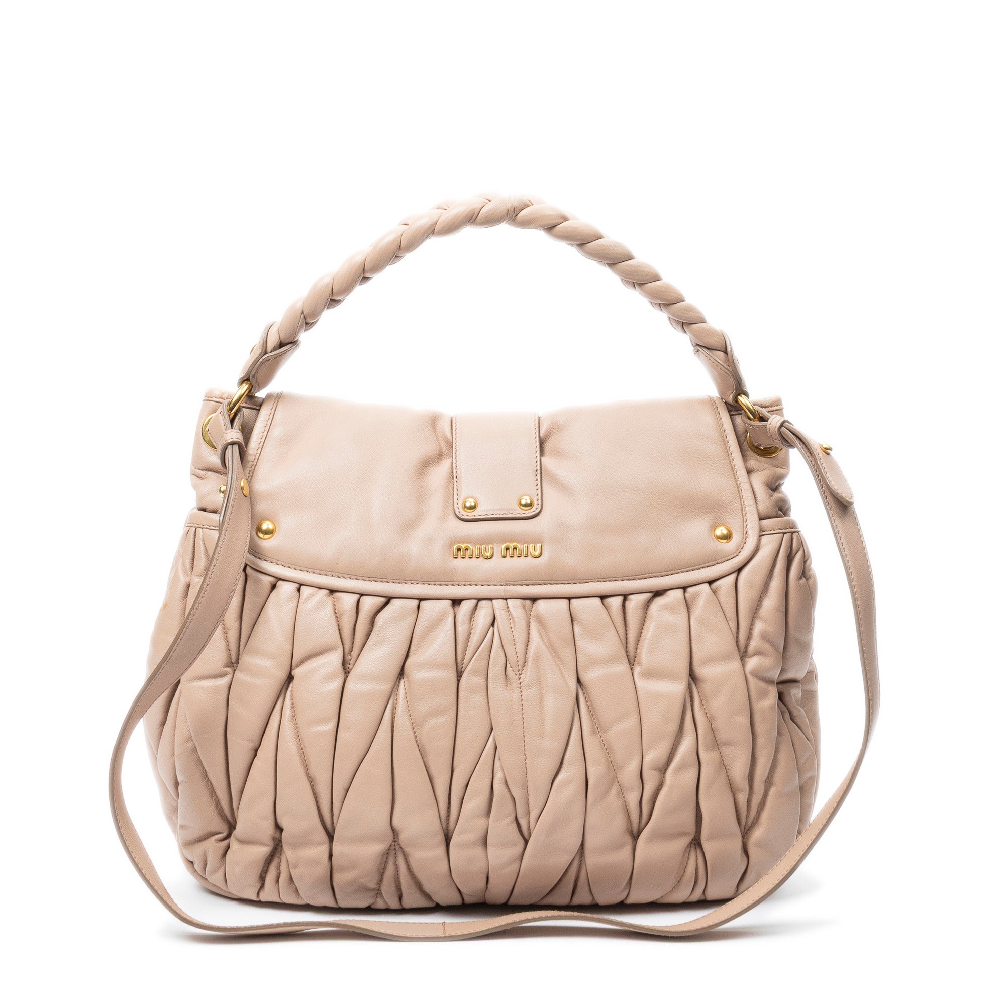 Shoulder Bag Coffer Double Pocket Hobo Light Pink Nappa Matelasse Leather