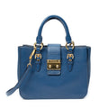 Shoulder Bag Pushlock Executive Tote Blue Vitello Caribu Leather
