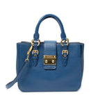 Shoulder Bag Pushlock Executive Tote Blue Vitello Caribu Leather