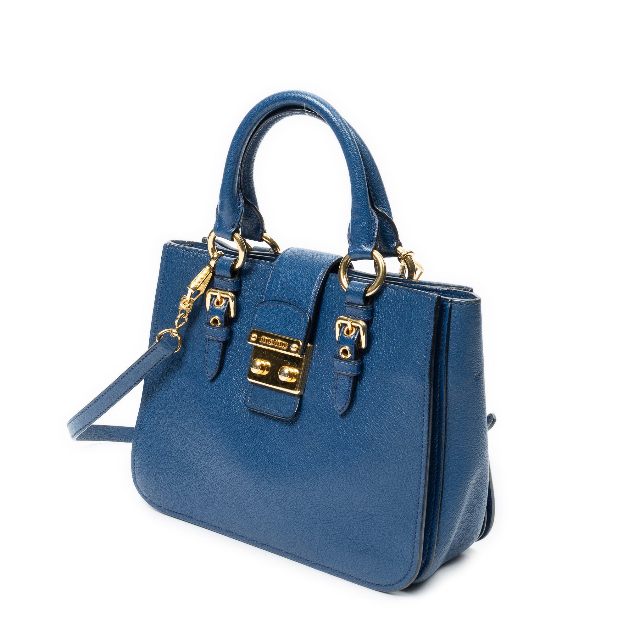 Shoulder Bag Pushlock Executive Tote Blue Vitello Caribu Leather