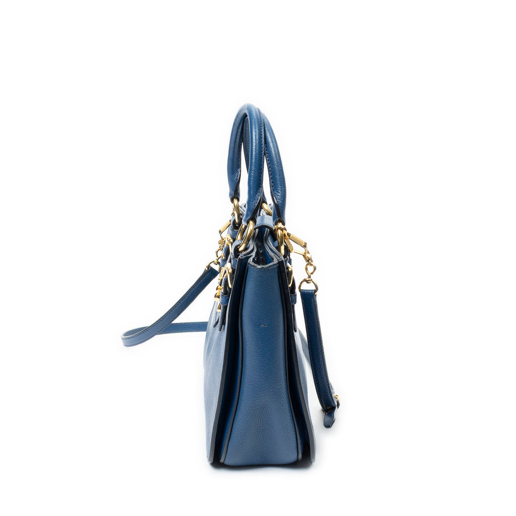Shoulder Bag Pushlock Executive Tote Blue Vitello Caribu Leather