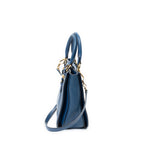 Shoulder Bag Pushlock Executive Tote Blue Vitello Caribu Leather