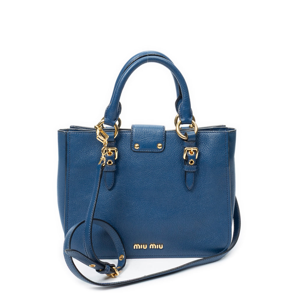 Shoulder Bag Pushlock Executive Tote Blue Vitello Caribu Leather