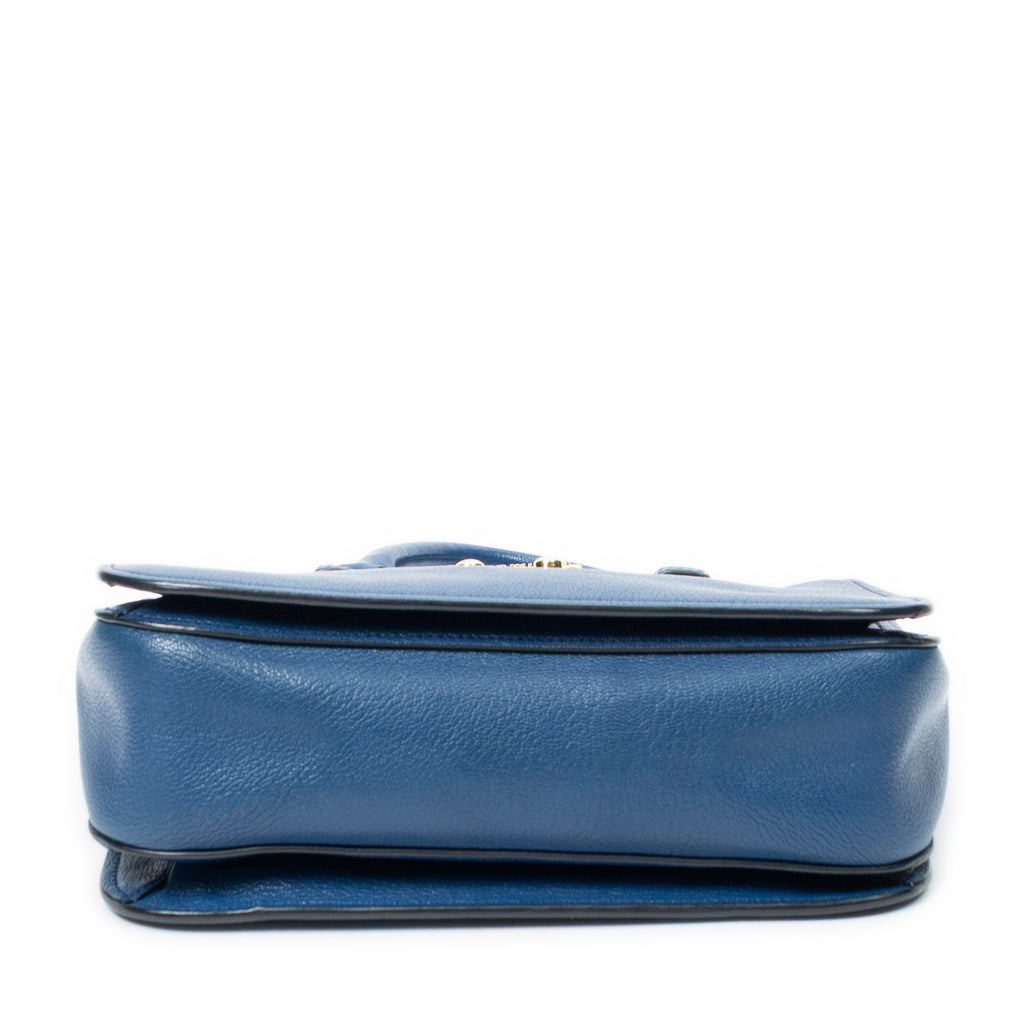 Shoulder Bag Pushlock Executive Tote Blue Vitello Caribu Leather