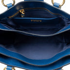 Shoulder Bag Pushlock Executive Tote Blue Vitello Caribu Leather