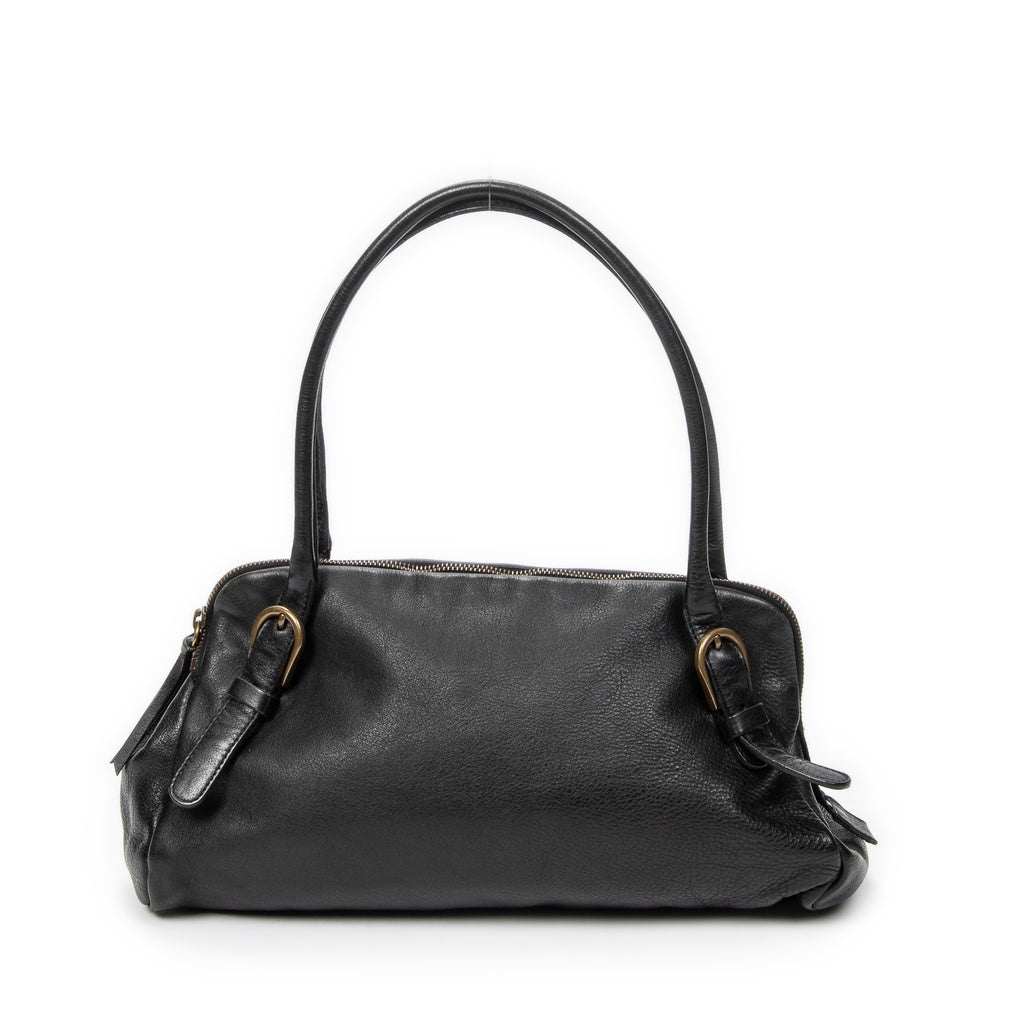 Shoulder Bag Vintage Zip Around Tote Black Goatskin Leather