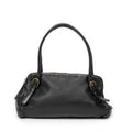 Shoulder Bag Vintage Zip Around Tote Black Goatskin Leather