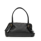 Shoulder Bag Vintage Zip Around Tote Black Goatskin Leather